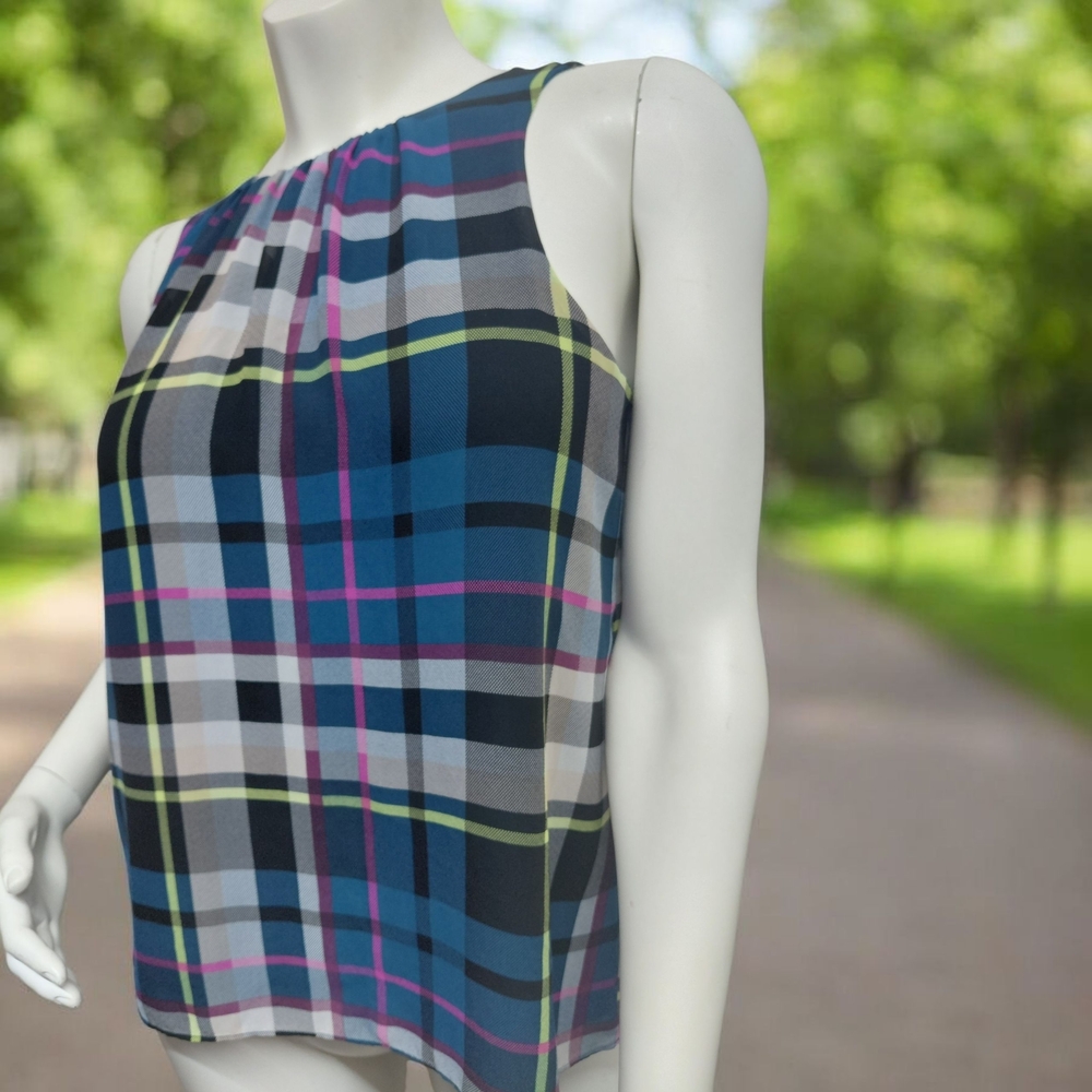 Vince Camuto Vibrant Plaid Sleeveless Blouse